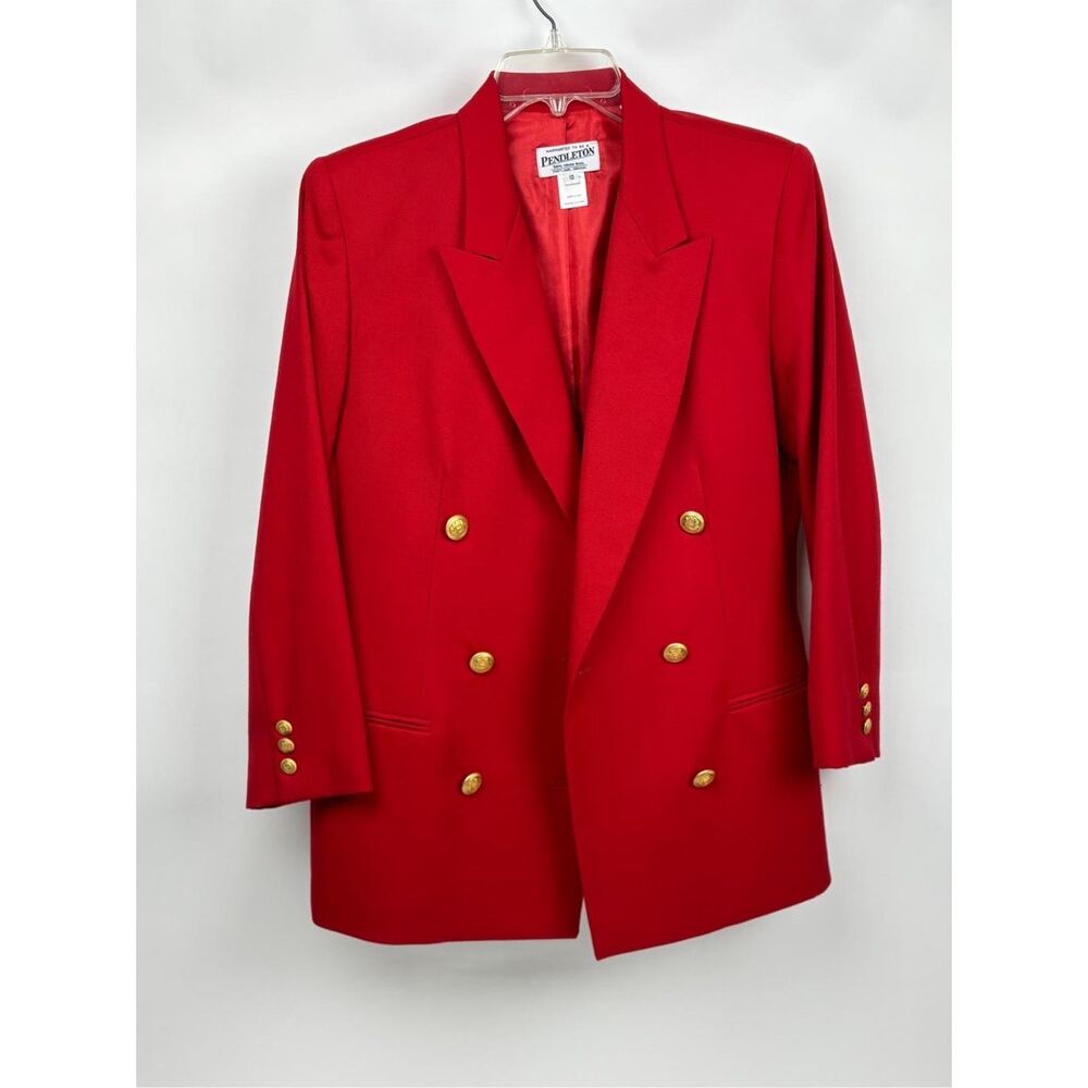 Vintage Pendleton Double Breasted 100% Virgin Wool Blazer Jacket Womens 10 Red